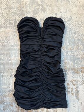 Bardot black ruched mini dress in size S